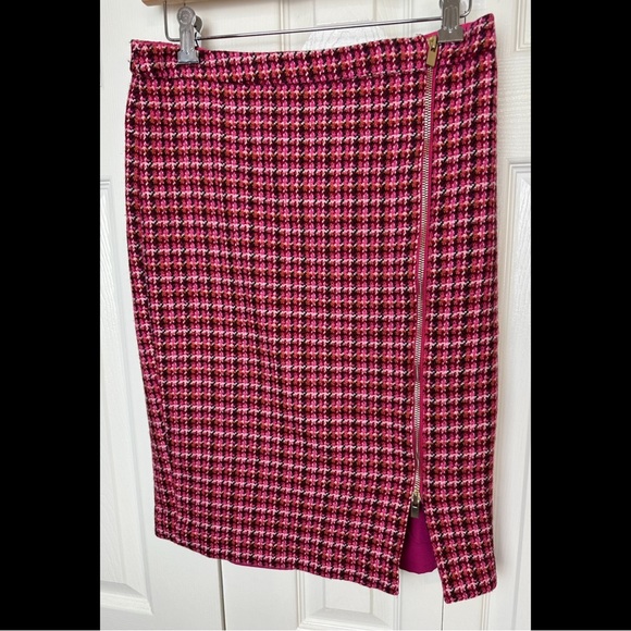 TALBOTS Tweed Pencil Skirt Double Gold Zipper Pink Purple Workwear Plaid Wool - Picture 2 of 10